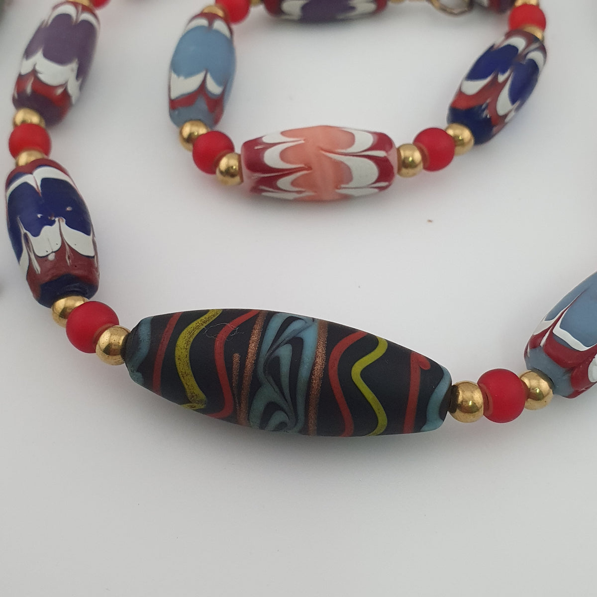 Antique Venetian Trade Glass White Heart Beads Necklace (24 inches)
