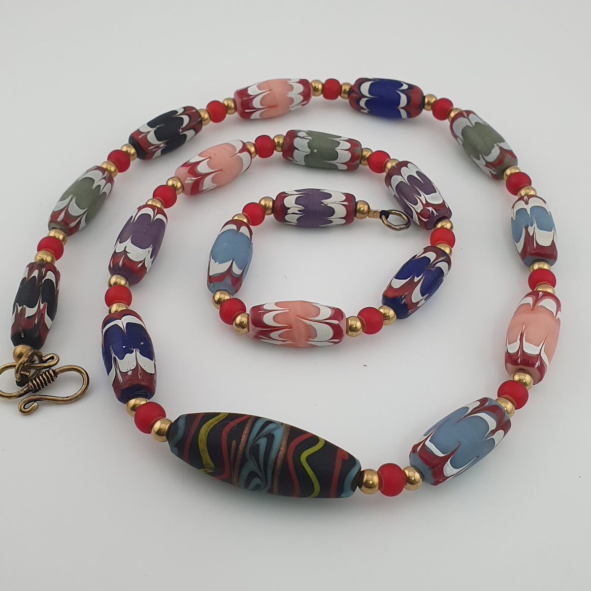 Antique Venetian Trade Glass White Heart Beads Necklace (24 inches)