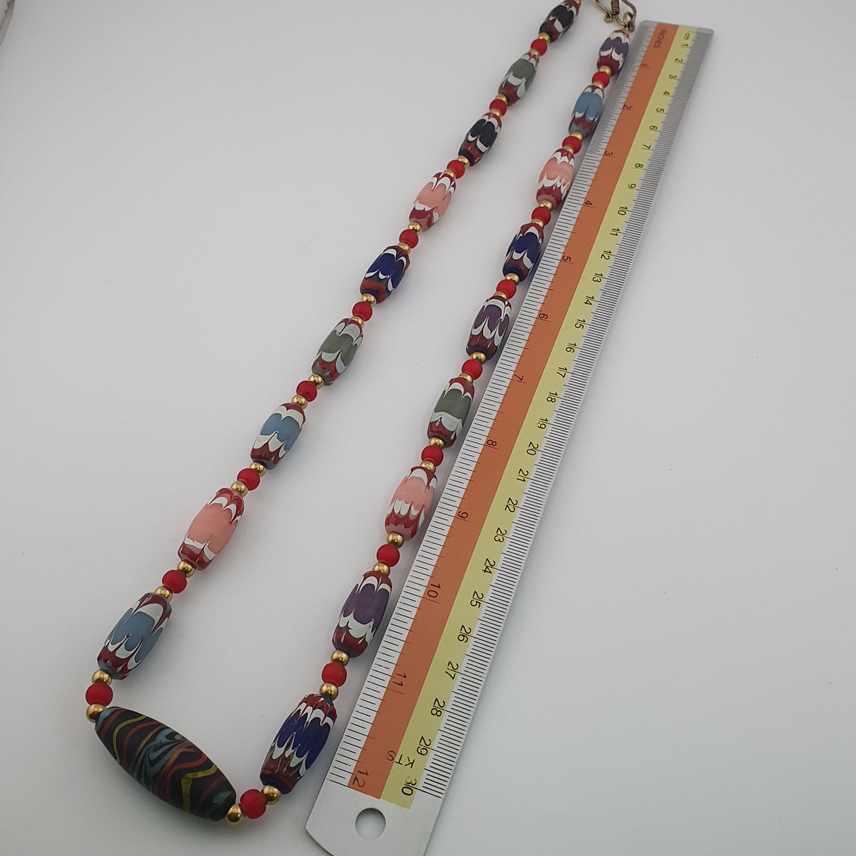 Antique Venetian Trade Glass White Heart Beads Necklace (24 inches)