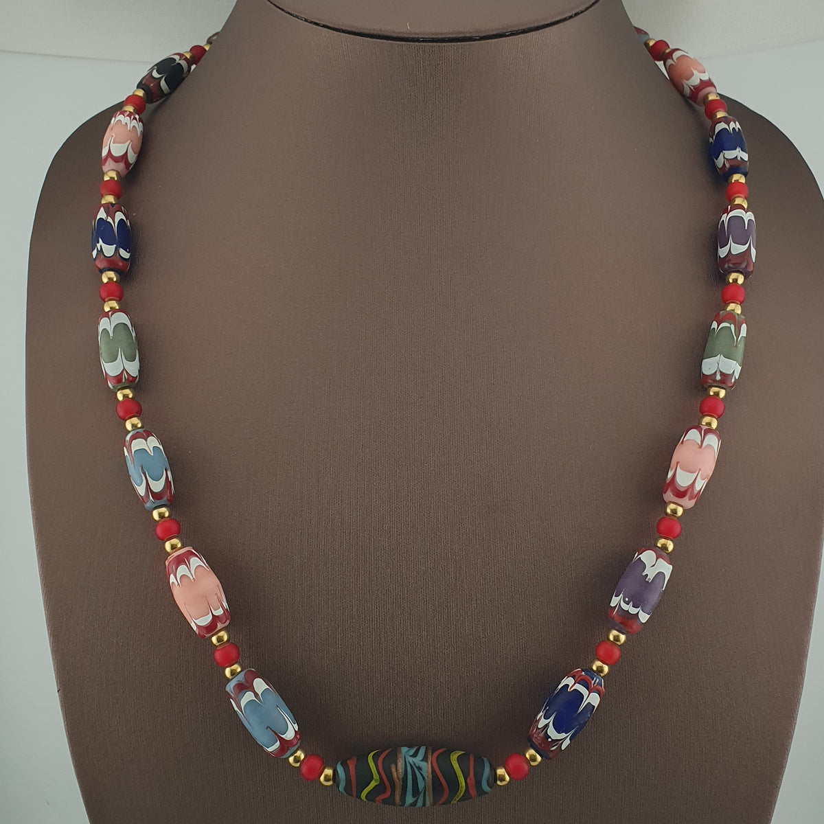 Antique Venetian Trade Glass White Heart Beads Necklace (24 inches)