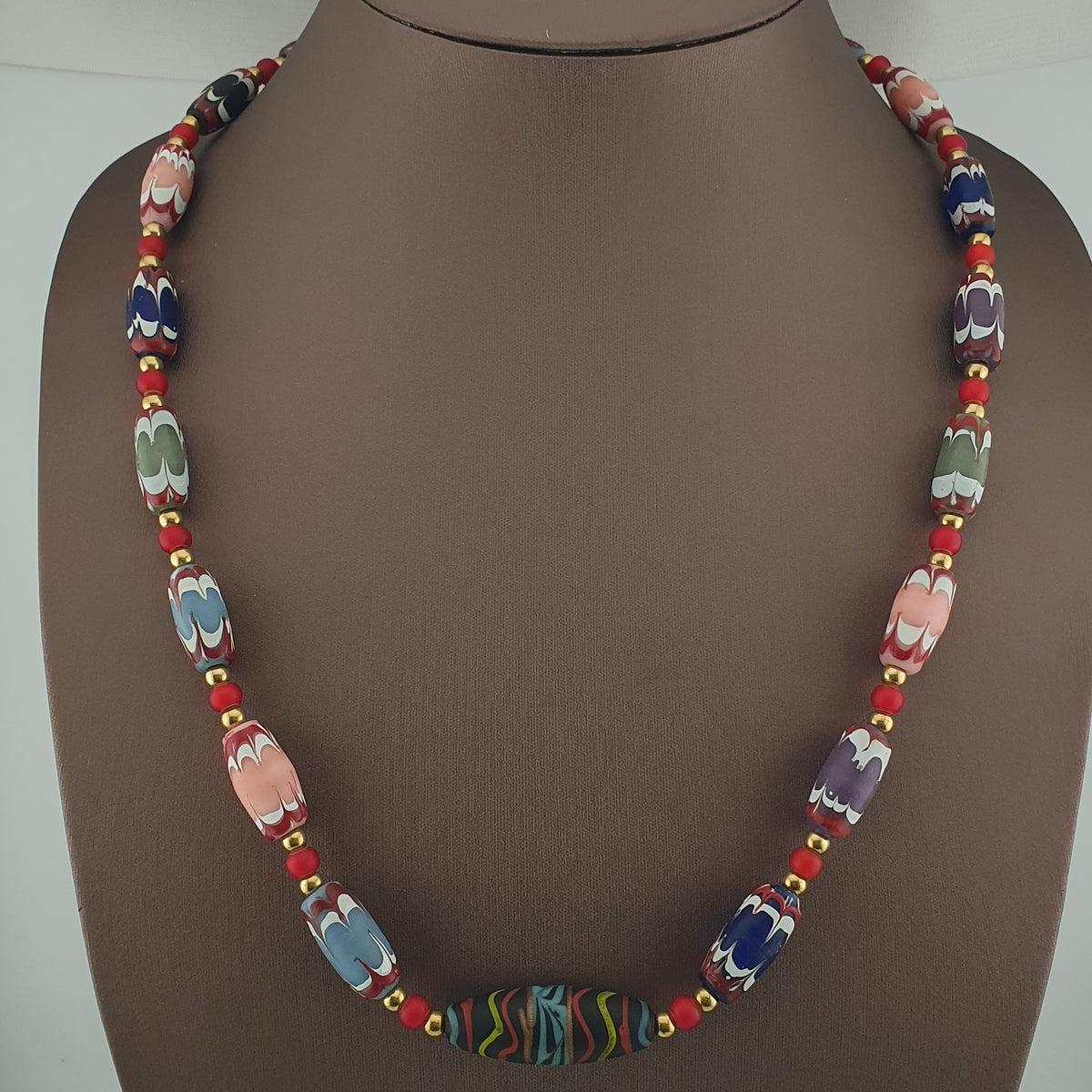 Antique Venetian Trade Glass White Heart Beads Necklace (24 inches)