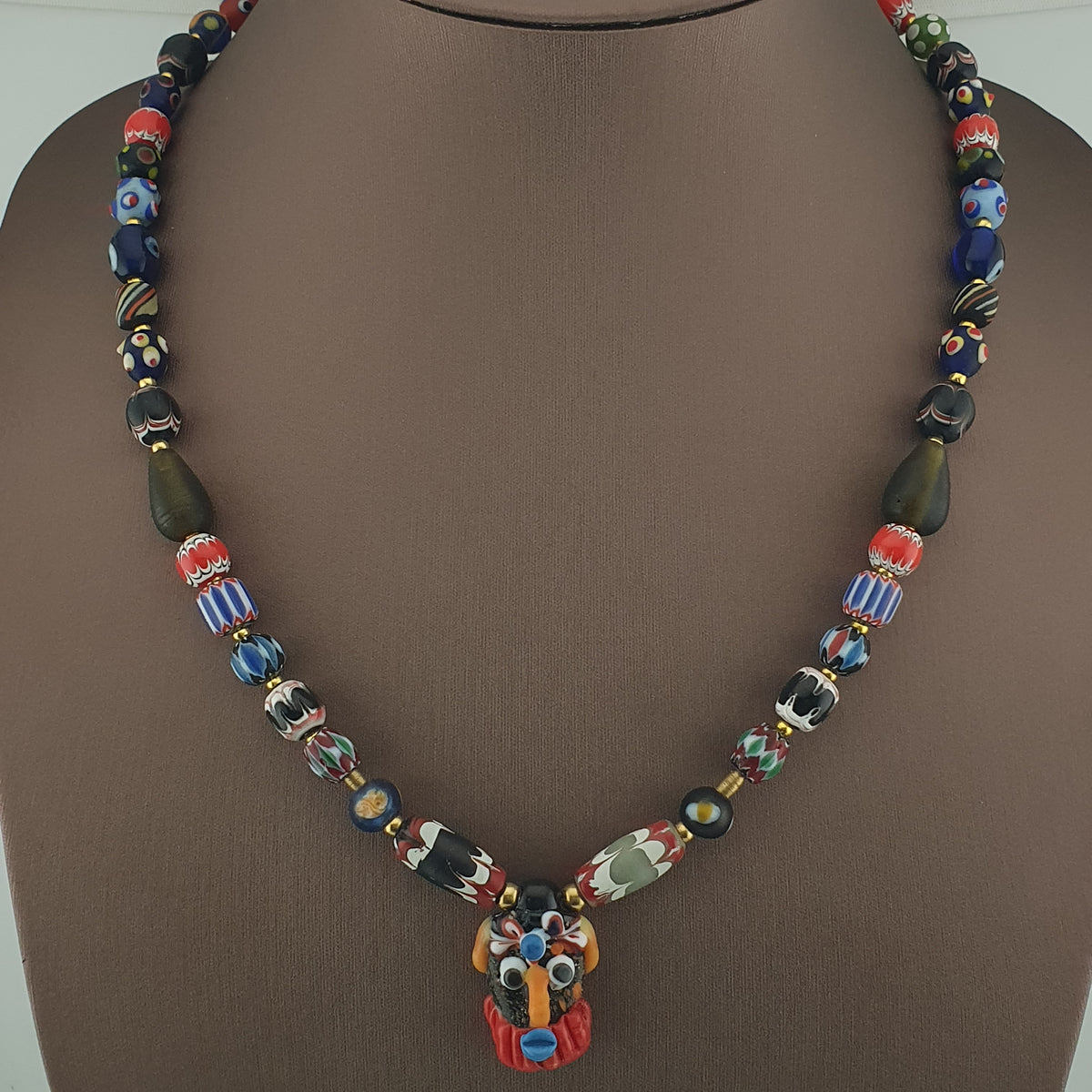 Collier Pendentif Verre Murano et Verre Vieilli Style Vénitien Antique