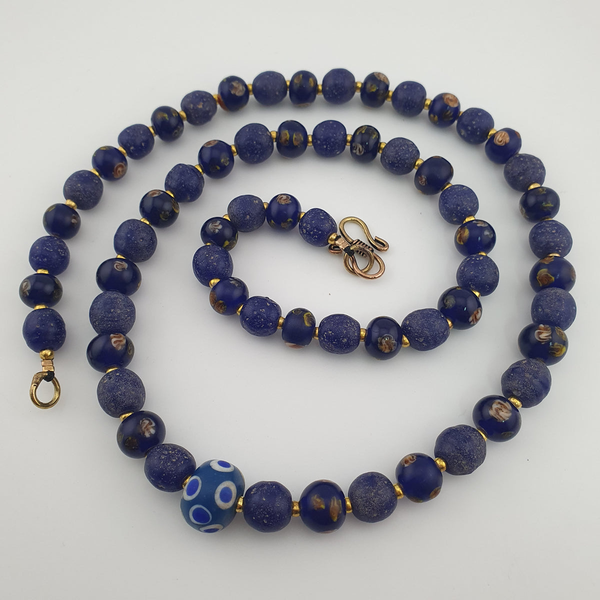 Antique Venetian African Style Floral & African Blue Glass Beads Necklace