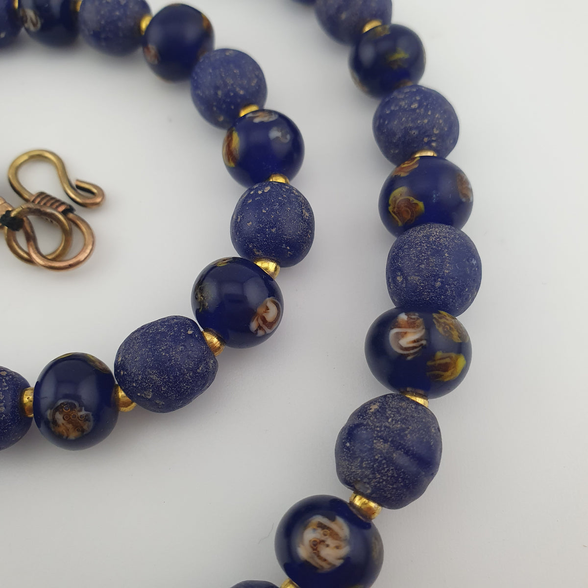 Antique Venetian African Style Floral & African Blue Glass Beads Necklace