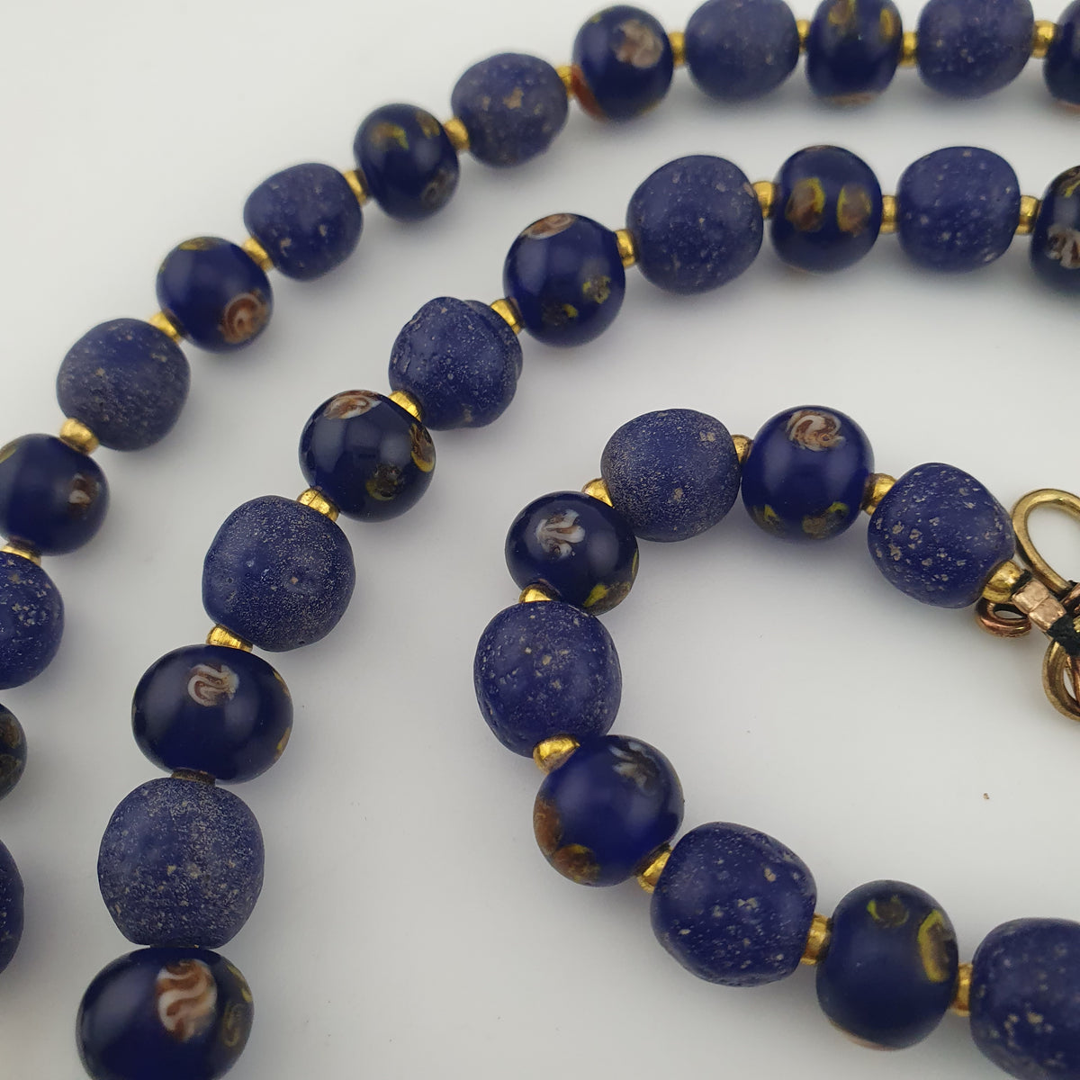 Antique Venetian African Style Floral & African Blue Glass Beads Necklace