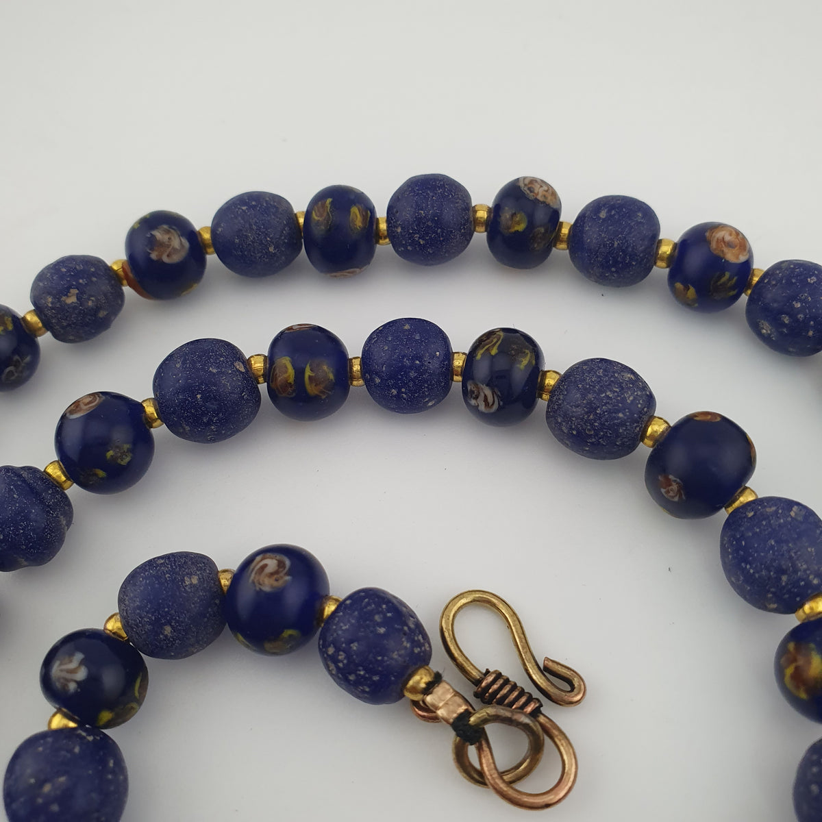 Antique Venetian African Style Floral & African Blue Glass Beads Necklace