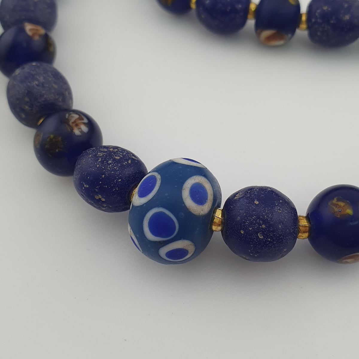 Antique Venetian African Style Floral & African Blue Glass Beads Necklace