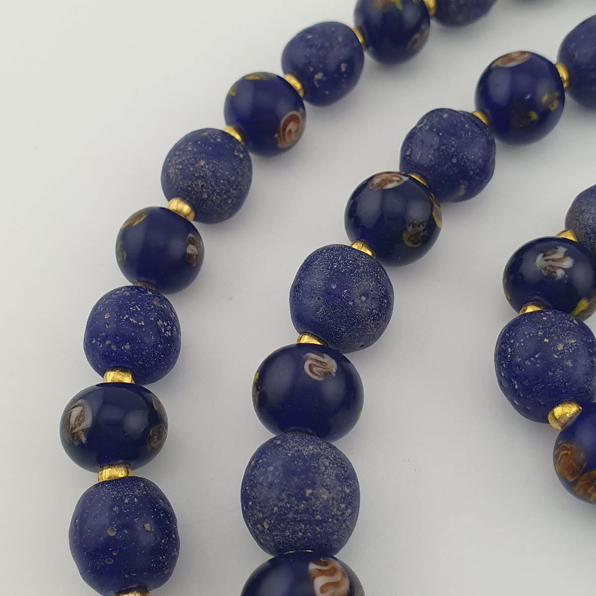 Antique Venetian African Style Floral & African Blue Glass Beads Necklace