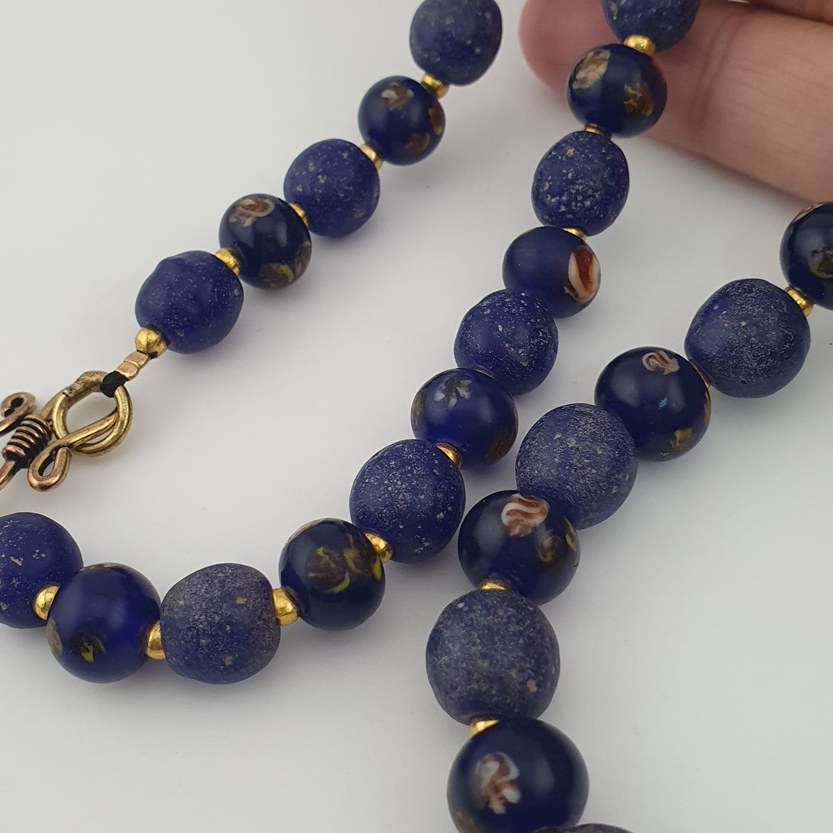 Antique Venetian African Style Floral & African Blue Glass Beads Necklace