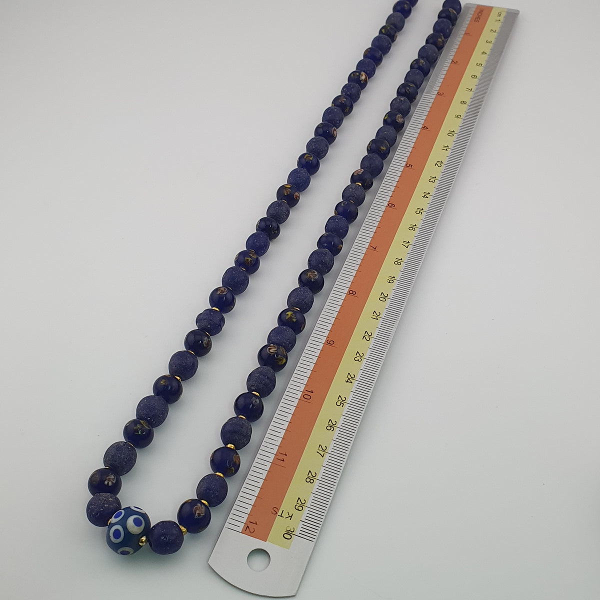 Antique Venetian African Style Floral & African Blue Glass Beads Necklace