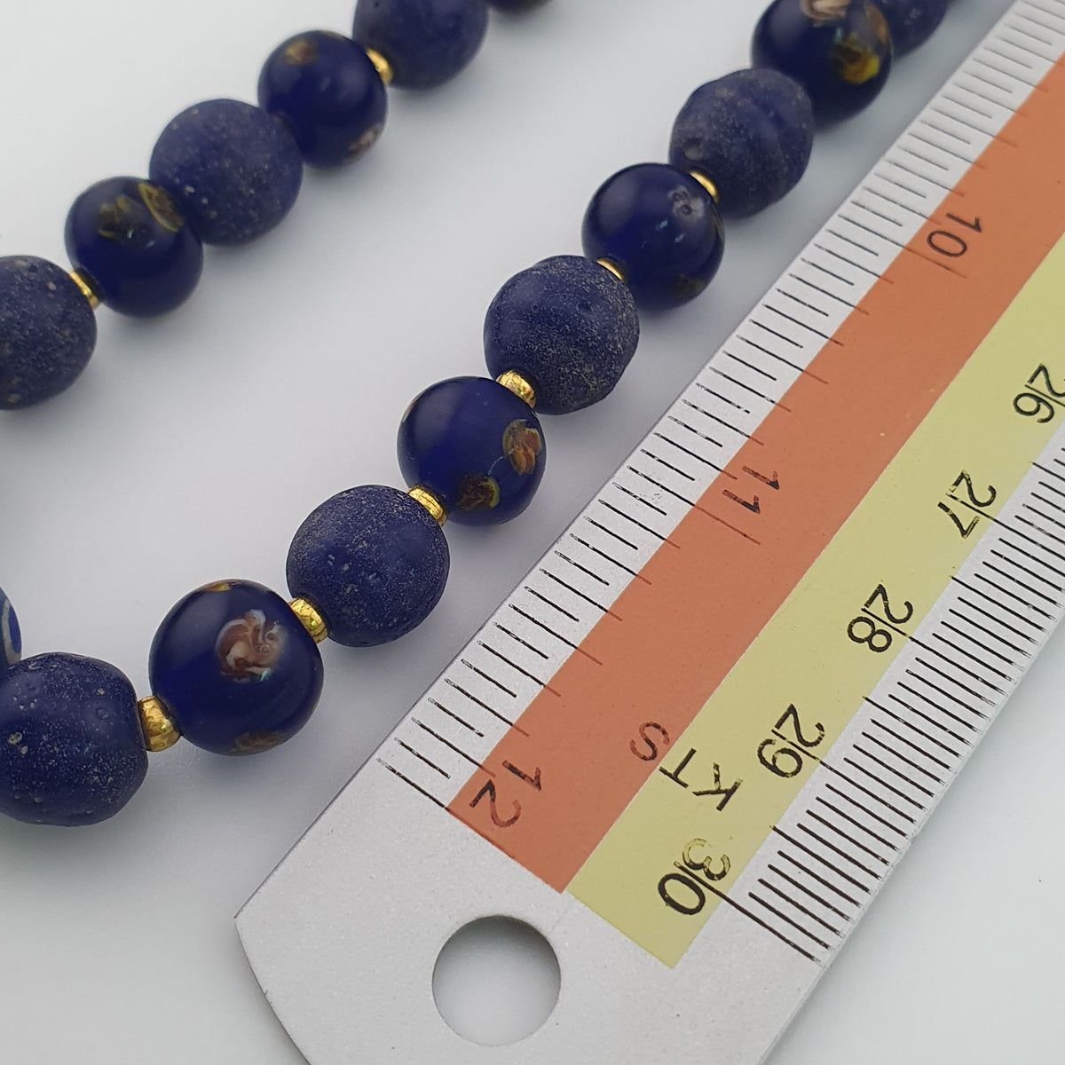 Antique Venetian African Style Floral & African Blue Glass Beads Necklace