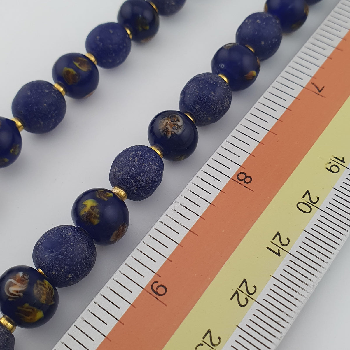 Antique Venetian African Style Floral & African Blue Glass Beads Necklace