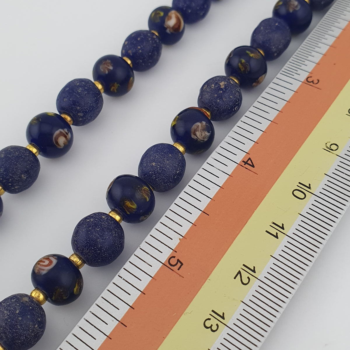 Antique Venetian African Style Floral & African Blue Glass Beads Necklace