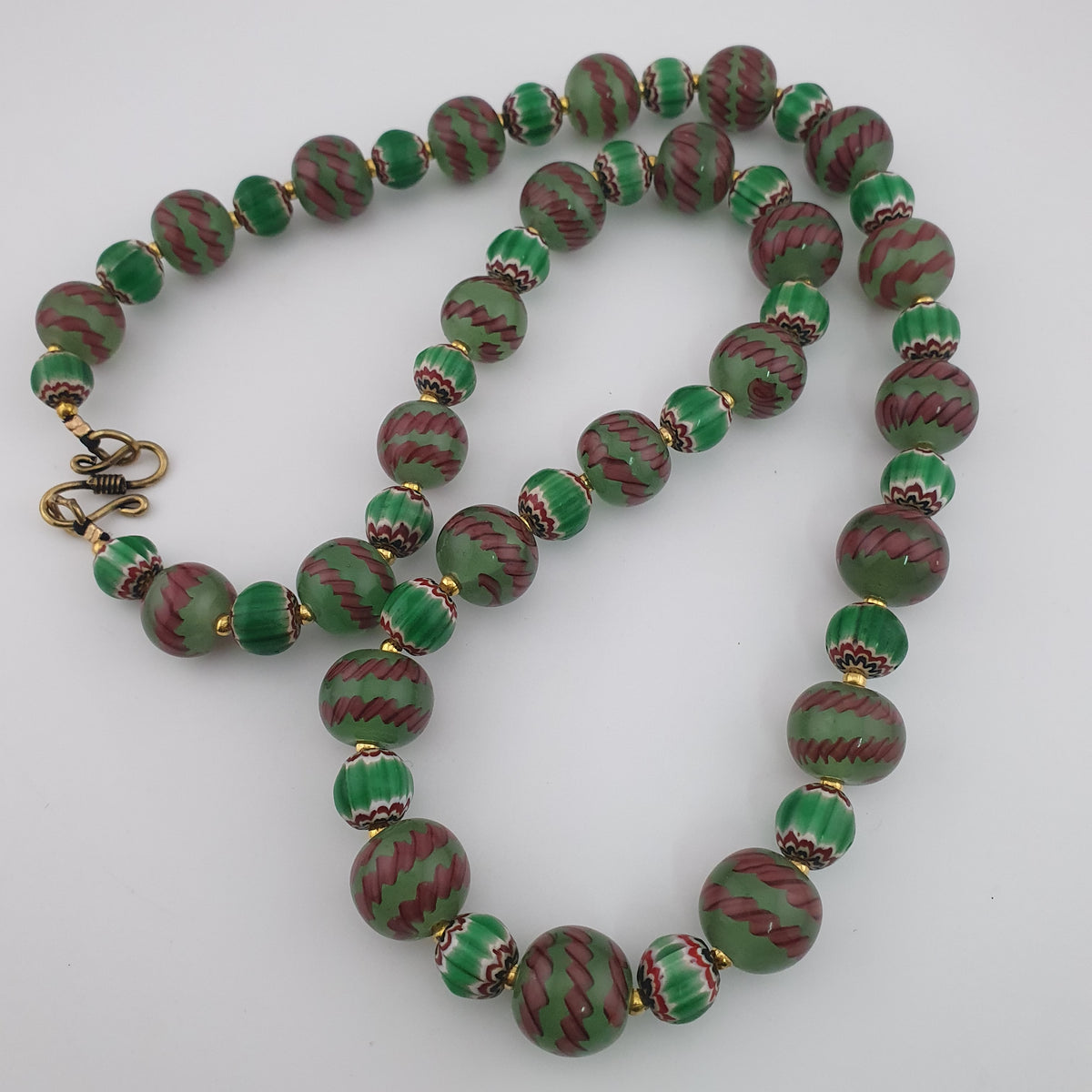 Antique Venetian Style Stripe & Chevron Glass Beads Necklace