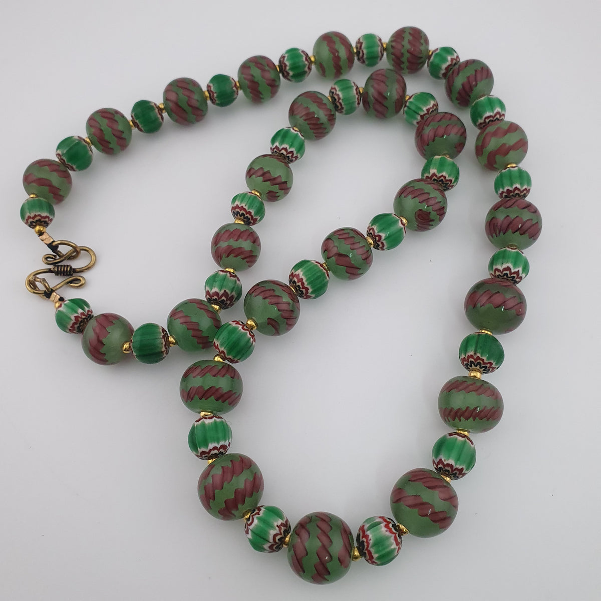 Antique Venetian Style Stripe & Chevron Glass Beads Necklace