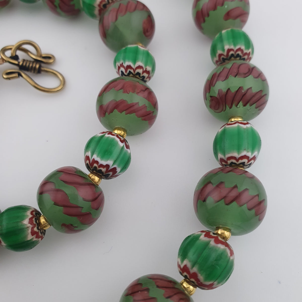 Antique Venetian Style Stripe & Chevron Glass Beads Necklace