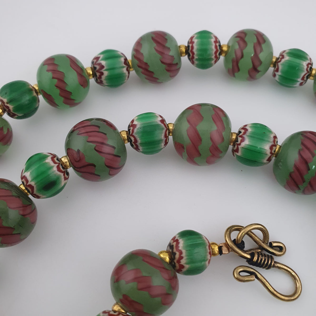 Antique Venetian Style Stripe & Chevron Glass Beads Necklace