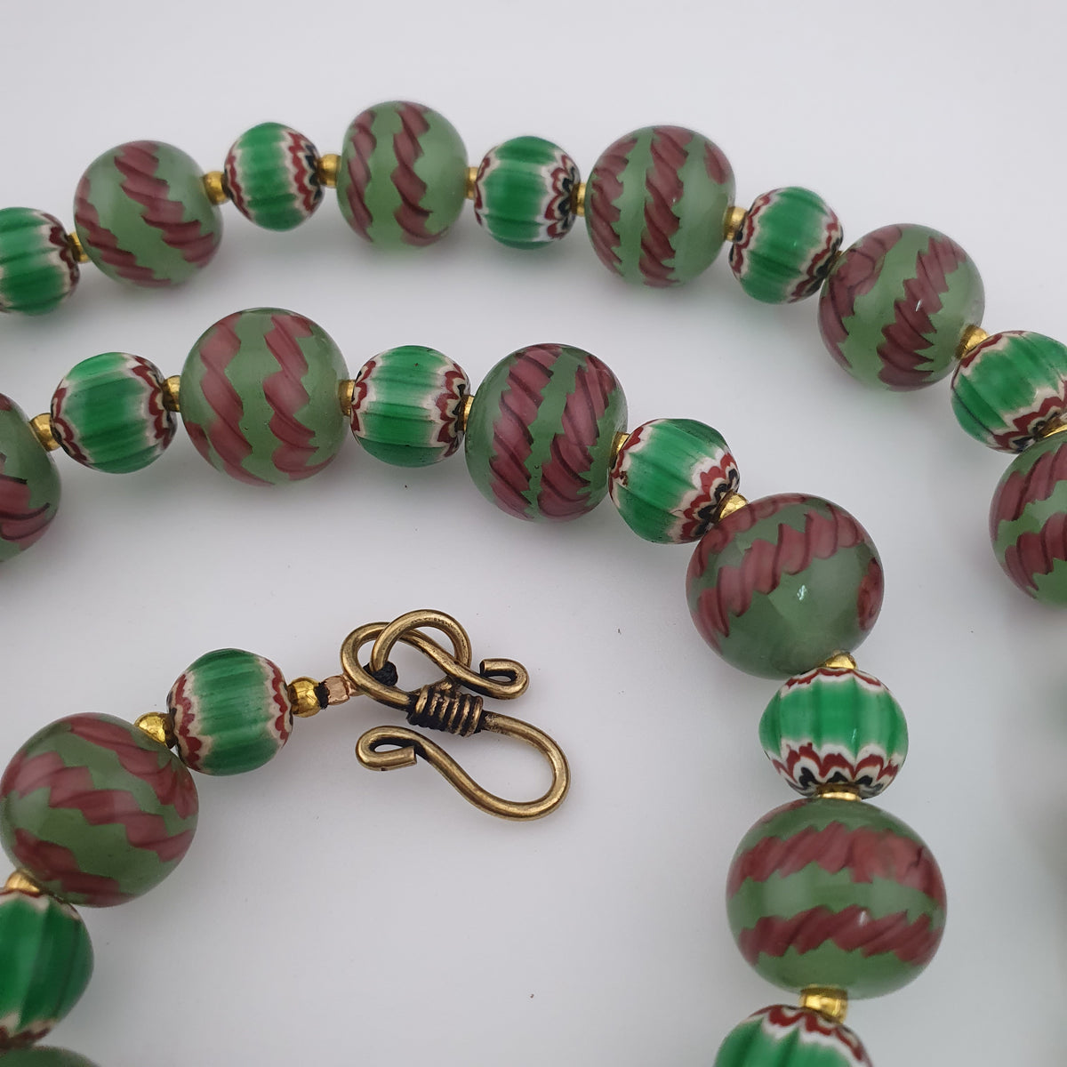 Antique Venetian Style Stripe & Chevron Glass Beads Necklace
