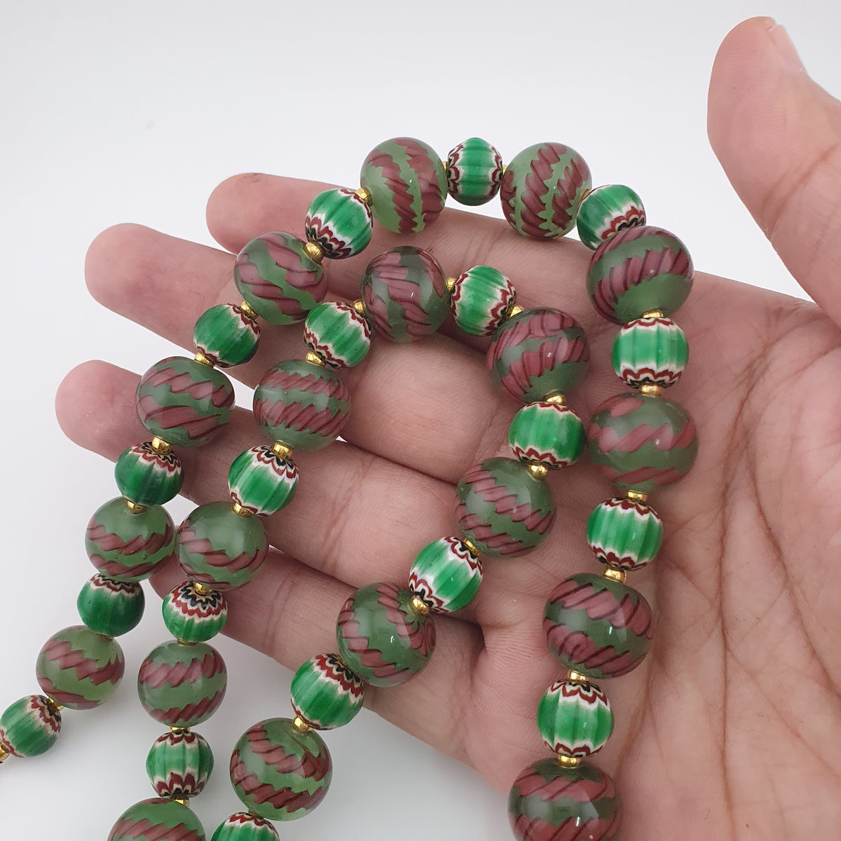 Antique Venetian Style Stripe & Chevron Glass Beads Necklace
