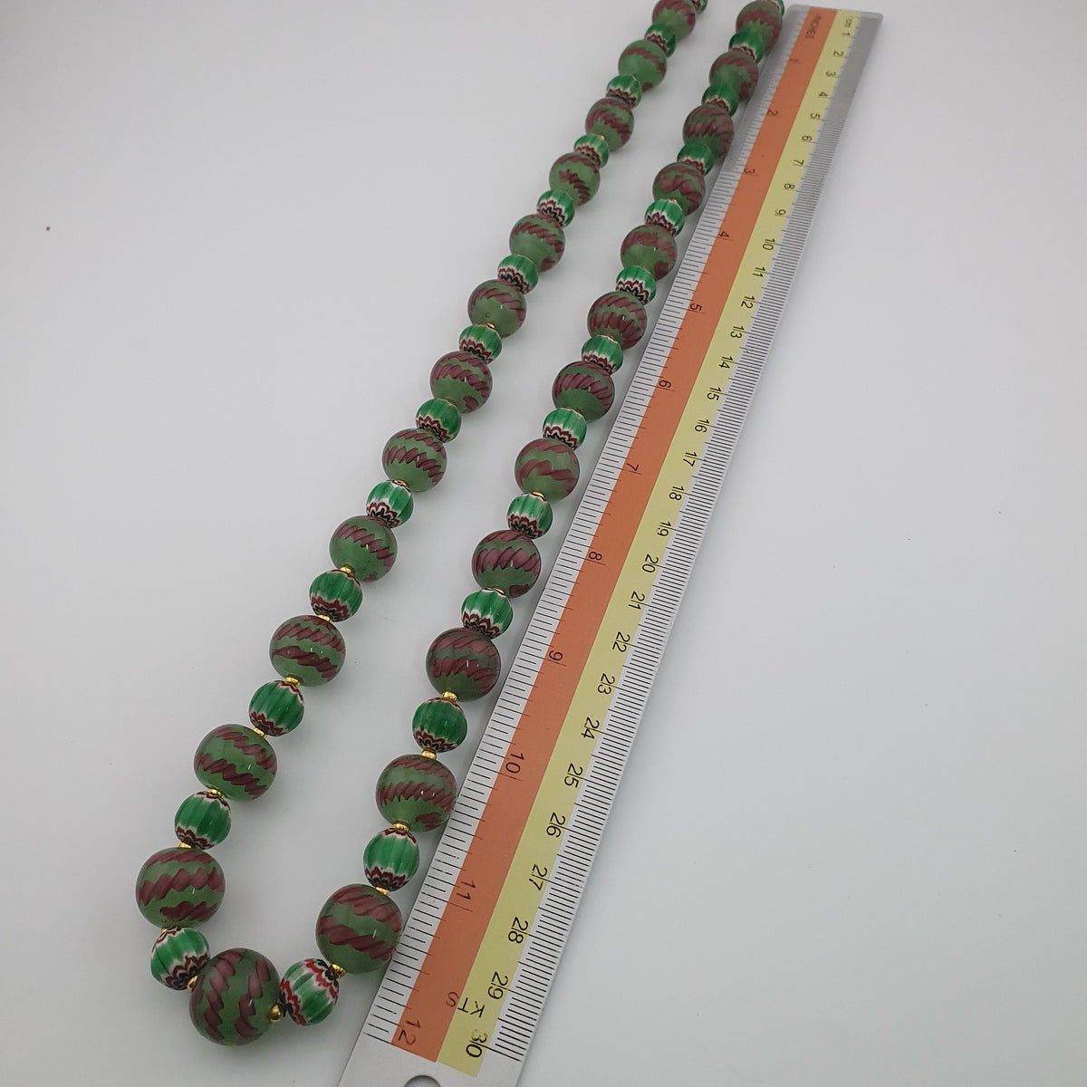 Antique Venetian Style Stripe & Chevron Glass Beads Necklace