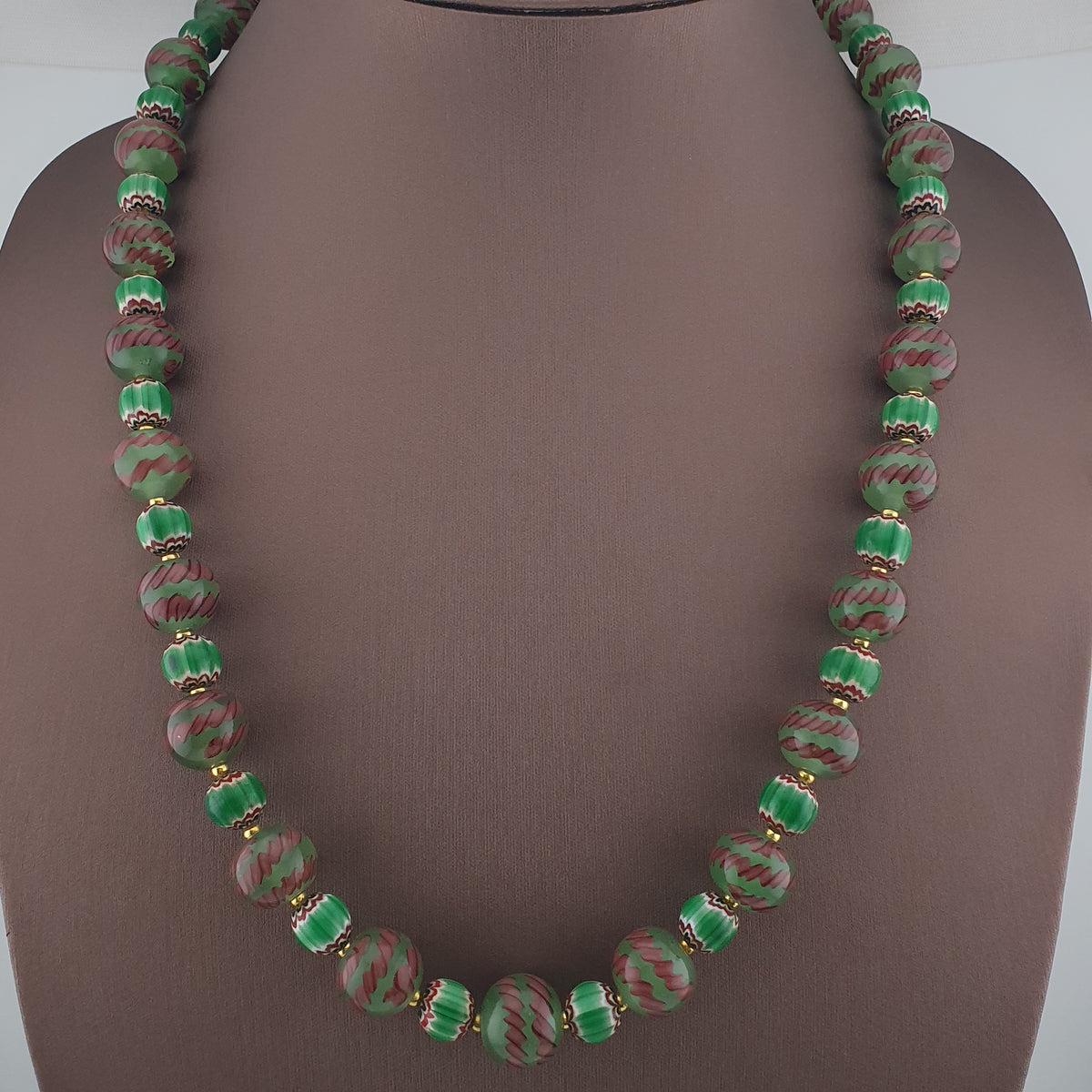 Antique Venetian Style Stripe & Chevron Glass Beads Necklace