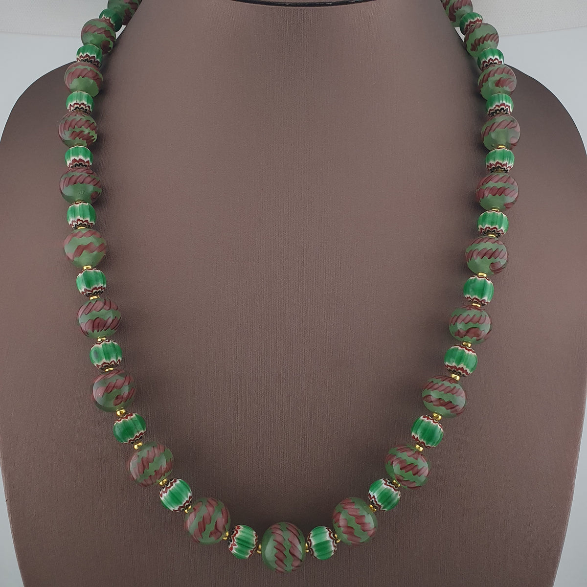 Antique Venetian Style Stripe & Chevron Glass Beads Necklace
