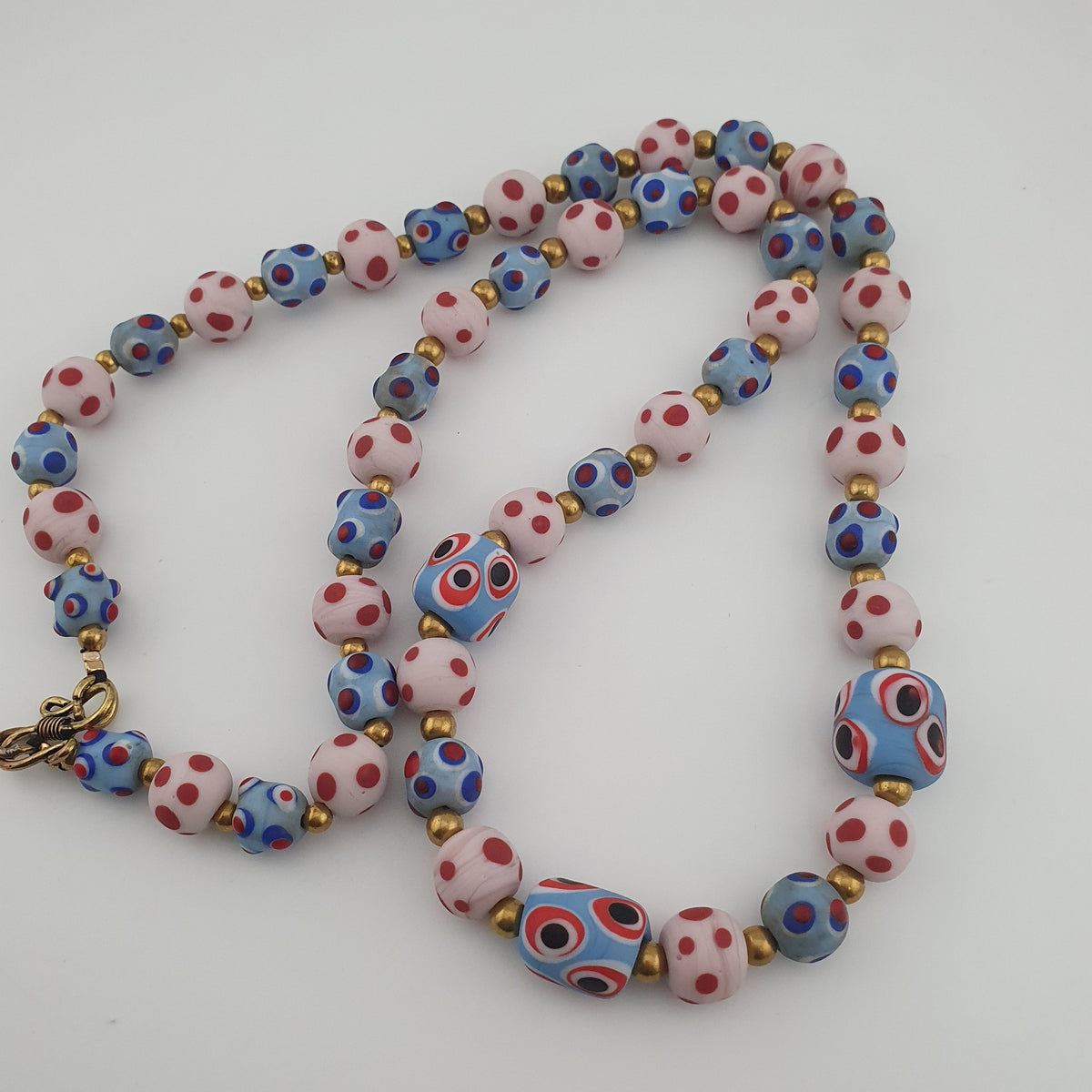 Antique Venetian Style Eyes Glass Beads Necklace