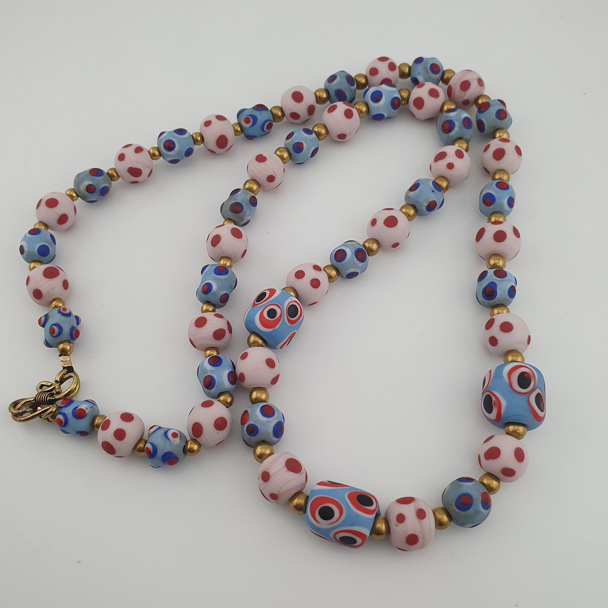 Antique Venetian Style Eyes Glass Beads Necklace