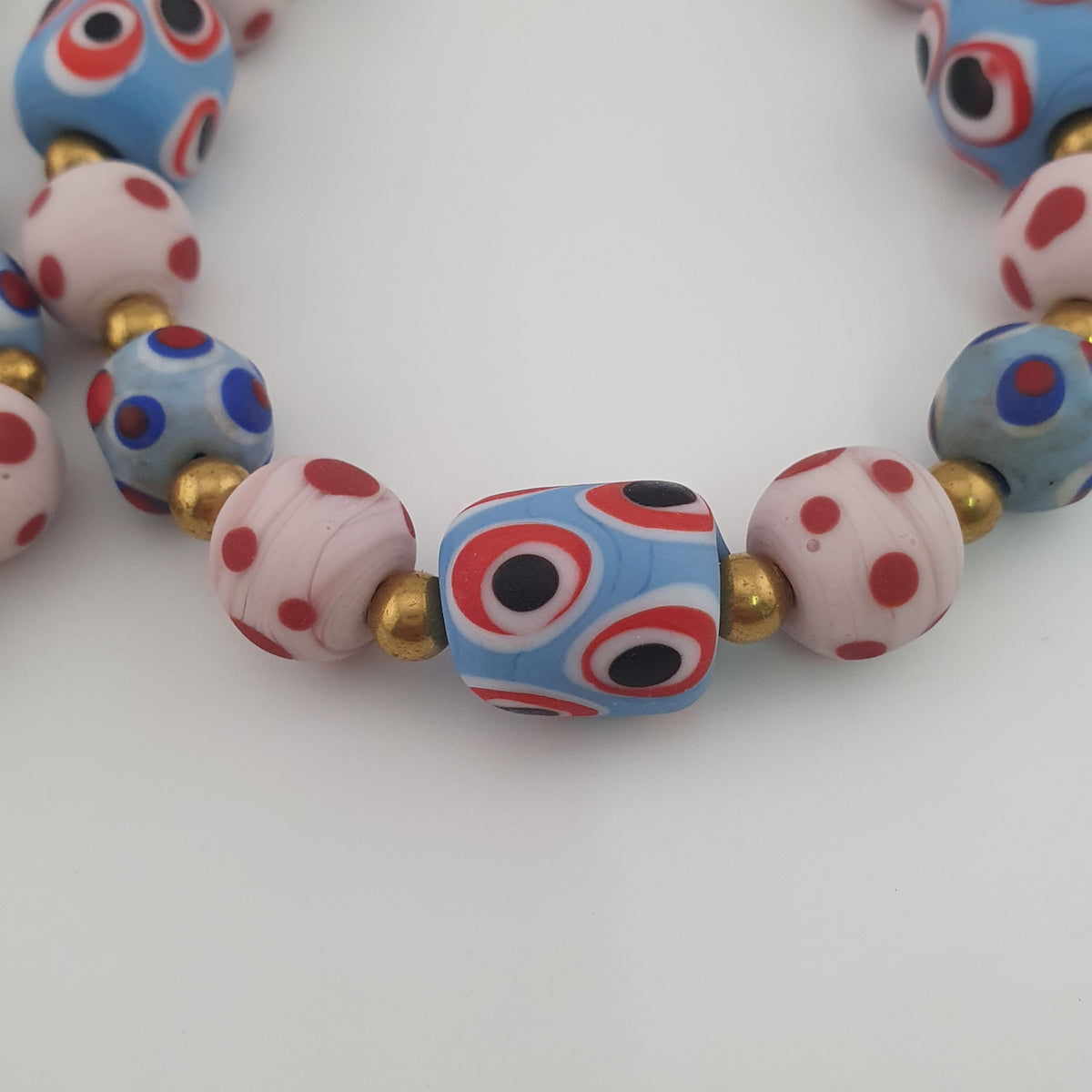 Antique Venetian Style Eyes Glass Beads Necklace