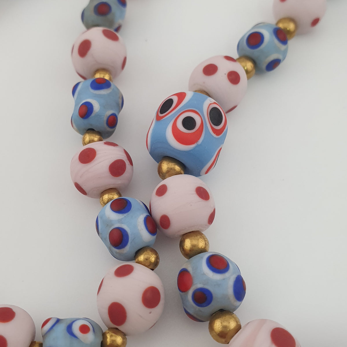 Antique Venetian Style Eyes Glass Beads Necklace