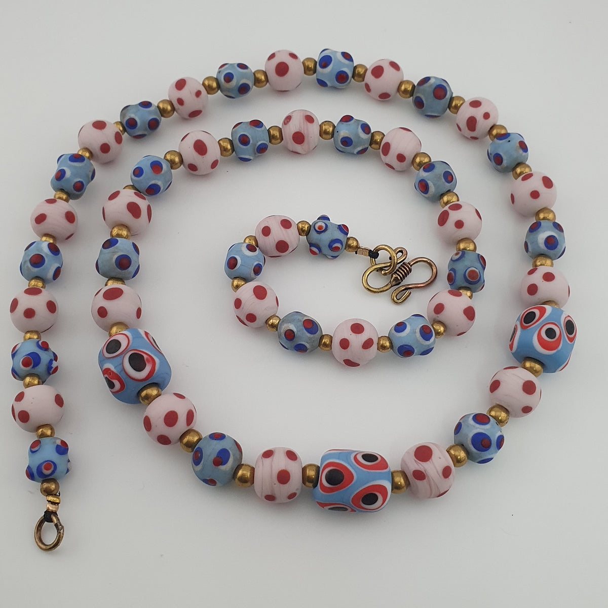 Antique Venetian Style Eyes Glass Beads Necklace