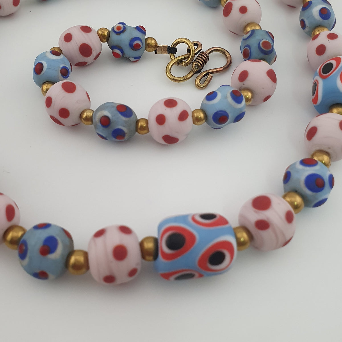 Antique Venetian Style Eyes Glass Beads Necklace