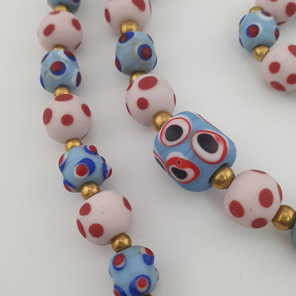 Antique Venetian Style Eyes Glass Beads Necklace