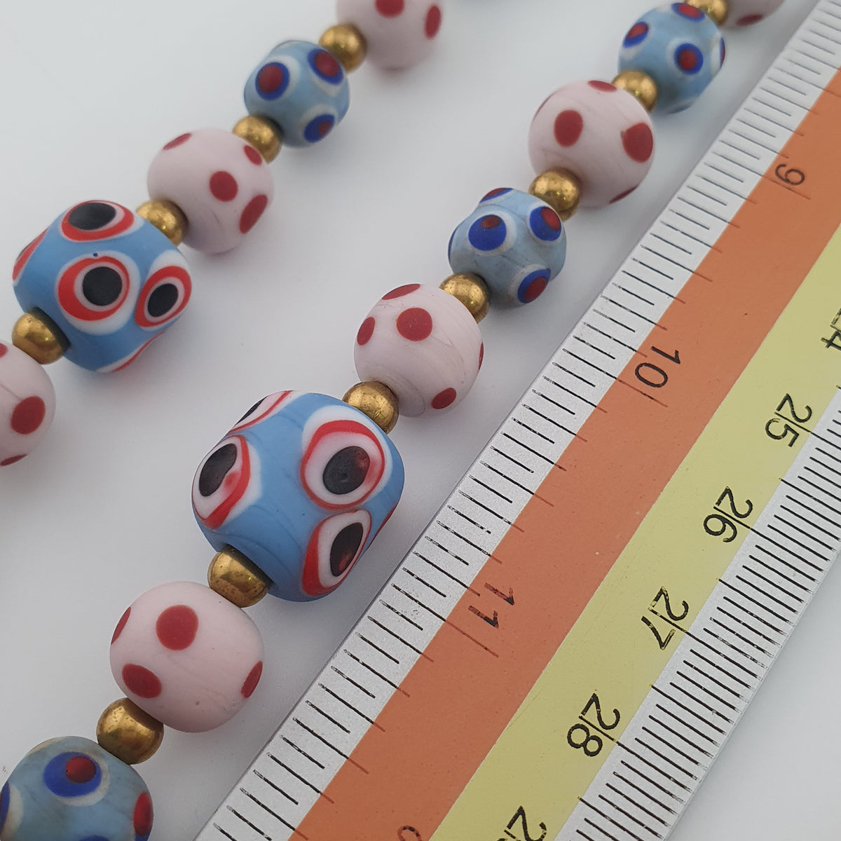 Antique Venetian Style Eyes Glass Beads Necklace