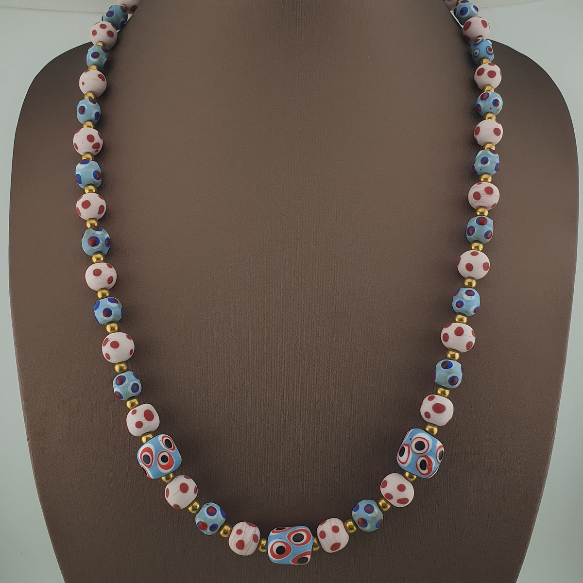 Antique Venetian Style Eyes Glass Beads Necklace