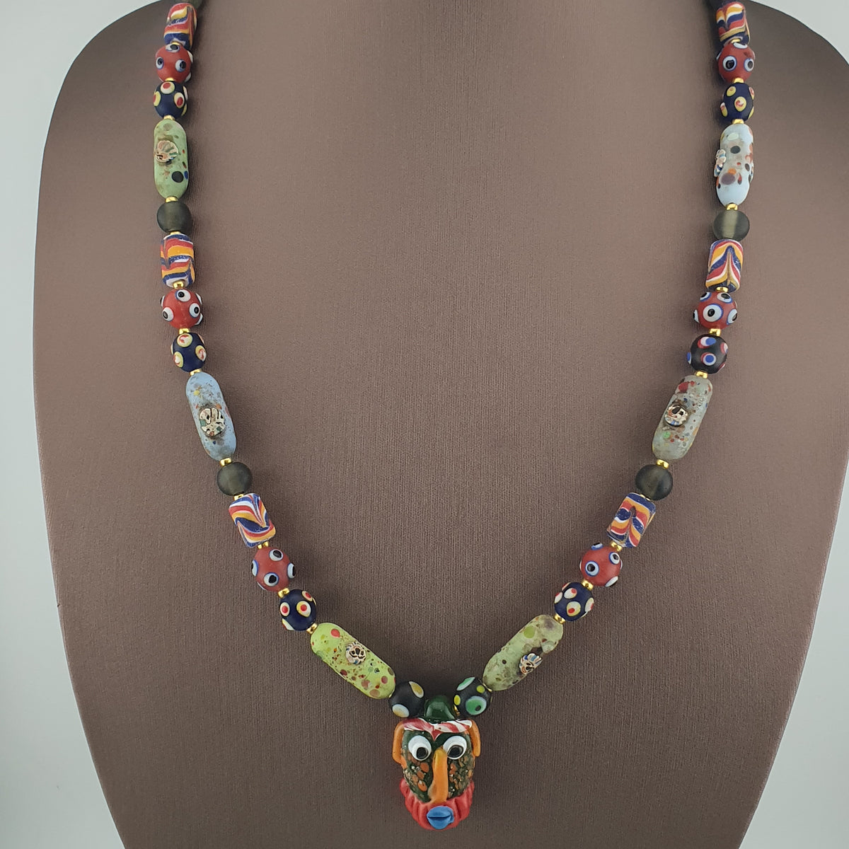 Collier Pendentif Verre Murano et Verre Vieilli Style Antique Vénitien