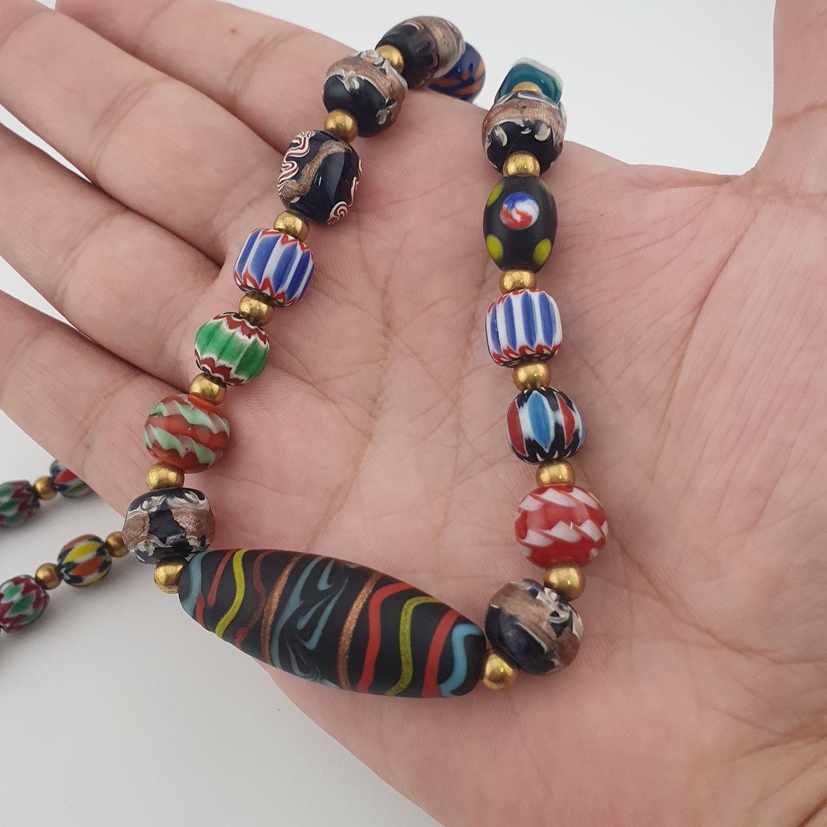 Antique Venetian Style MultiColor Mix Glass Beads Necklace