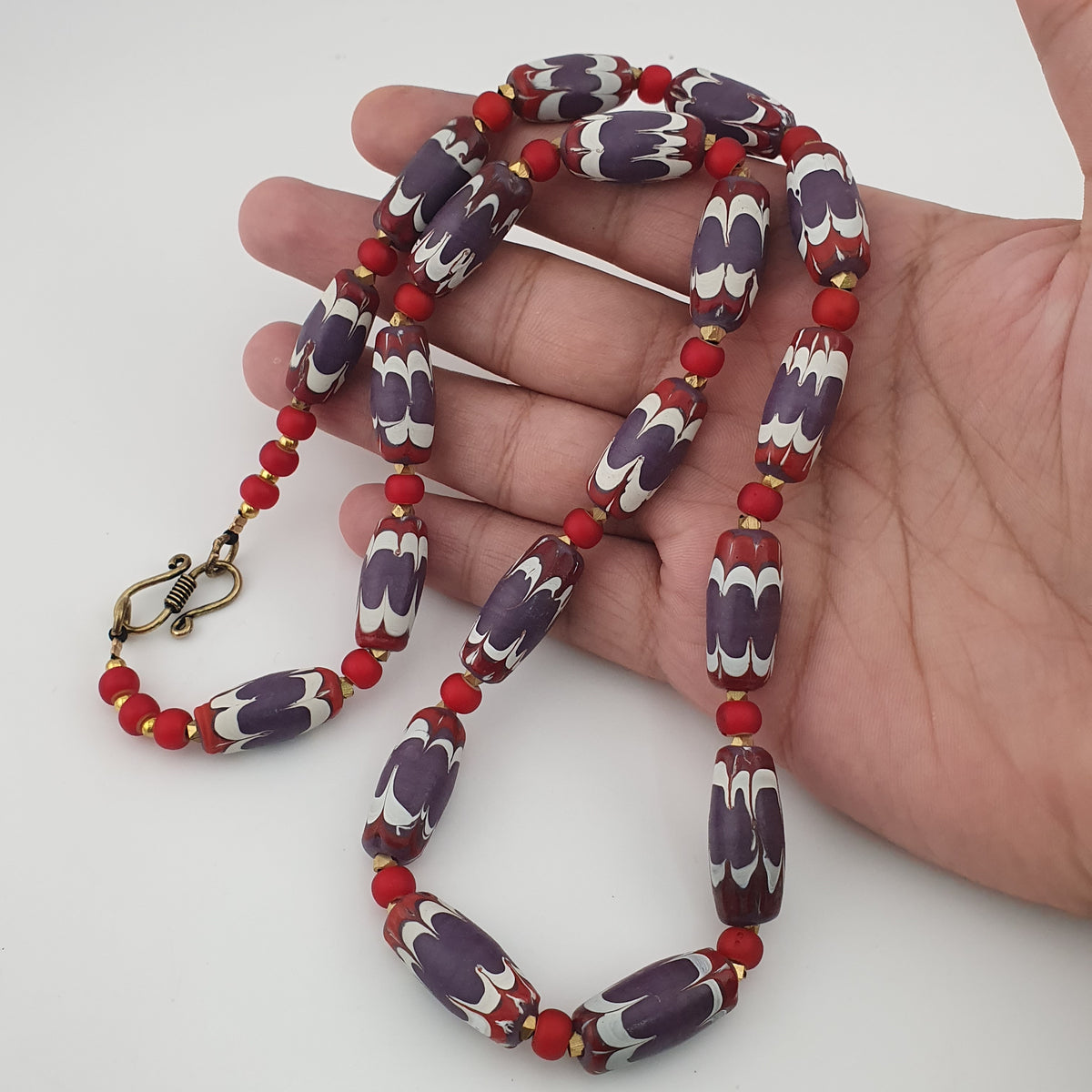 Antique Venetian Style Trade & Venetian whiteHeart Glass Beads Necklace