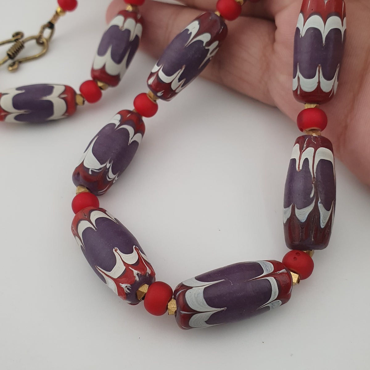 Antique Venetian Style Trade & Venetian whiteHeart Glass Beads Necklace