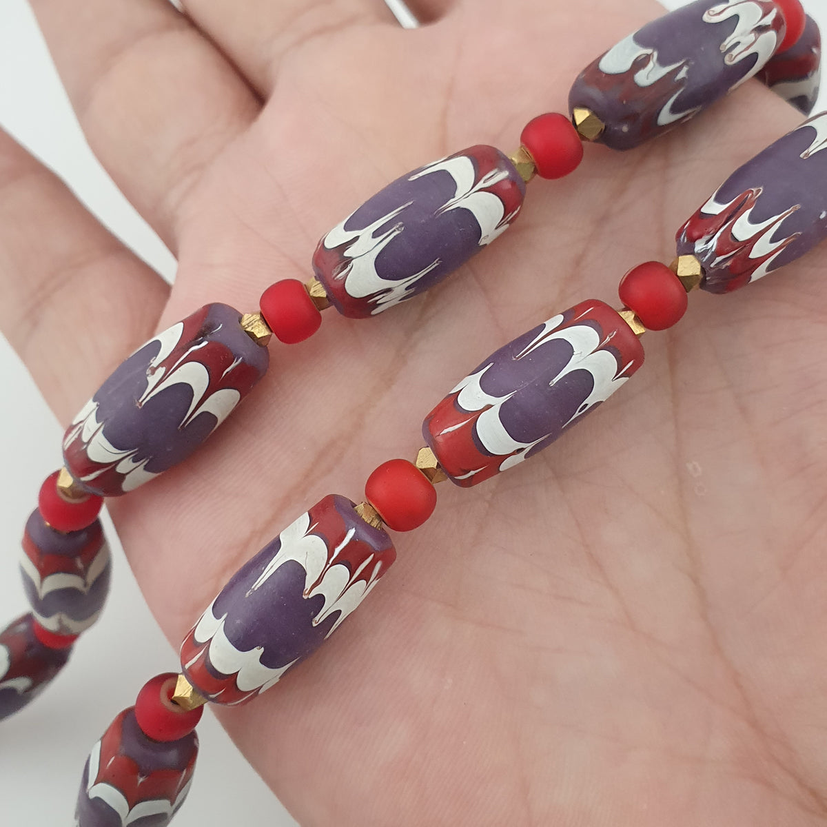Antique Venetian Style Trade & Venetian whiteHeart Glass Beads Necklace