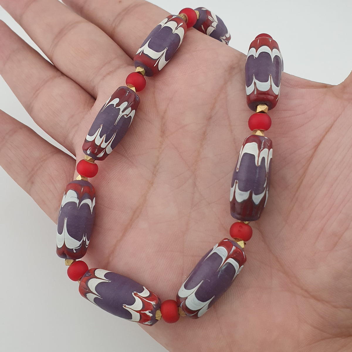 Antique Venetian Style Trade & Venetian whiteHeart Glass Beads Necklace