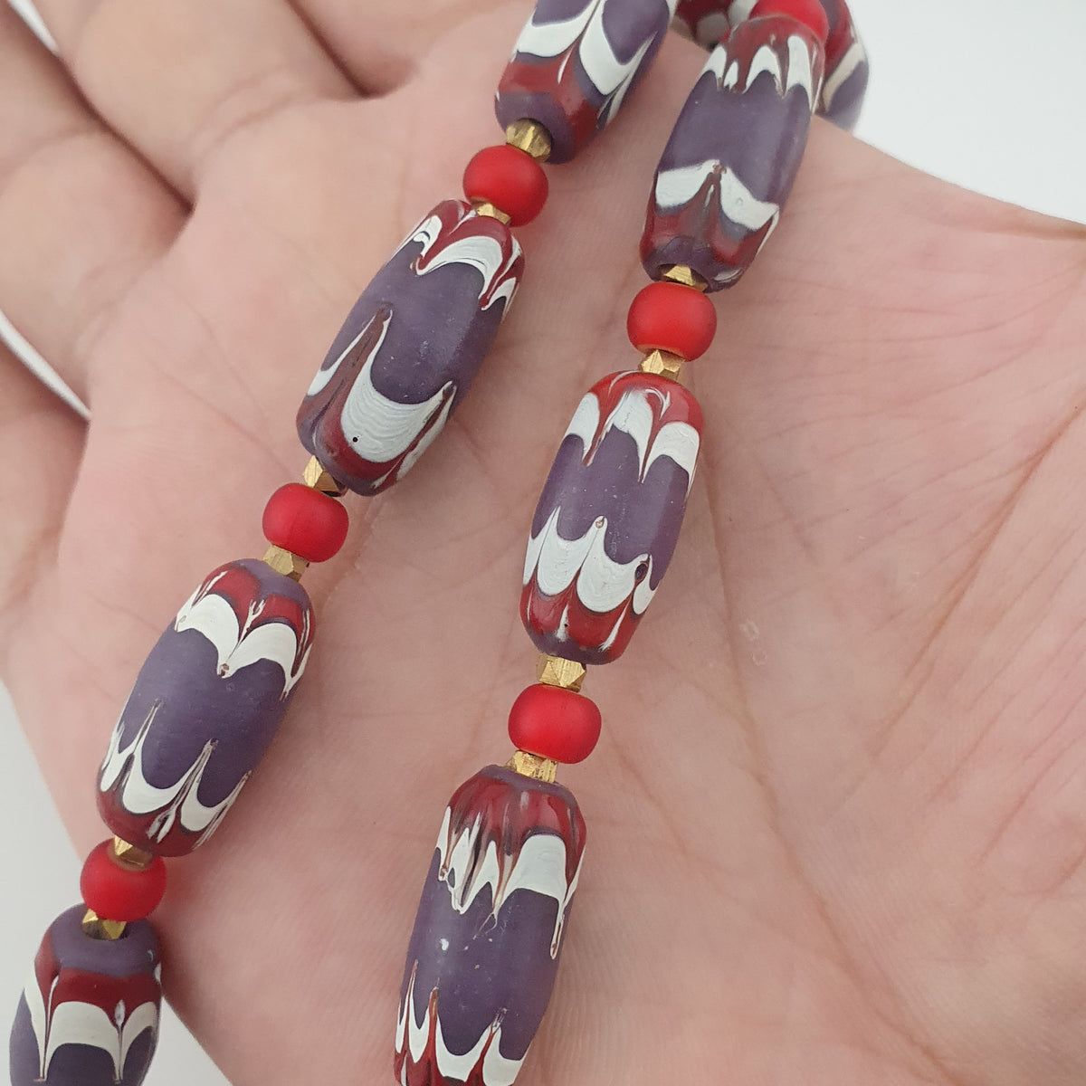 Antique Venetian Style Trade & Venetian whiteHeart Glass Beads Necklace