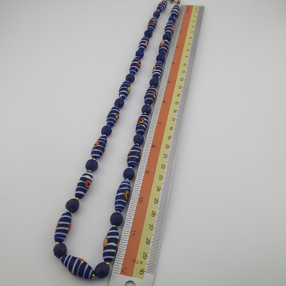Antique Venetian African Style Stripe Eyes & Blue Glass Beads Necklace