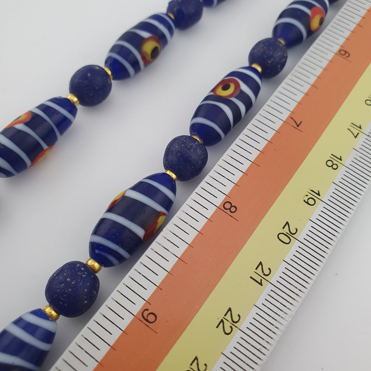 Antique Venetian African Style Stripe Eyes & Blue Glass Beads Necklace
