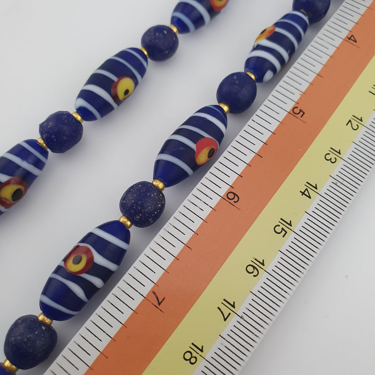 Antique Venetian African Style Stripe Eyes & Blue Glass Beads Necklace