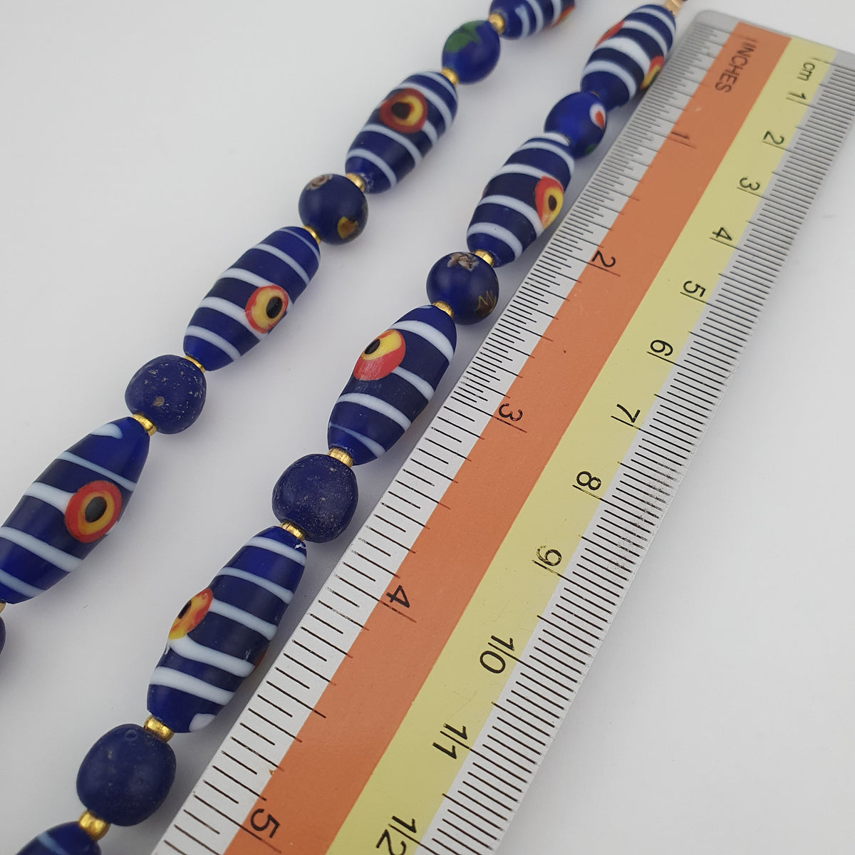 Antique Venetian African Style Stripe Eyes & Blue Glass Beads Necklace
