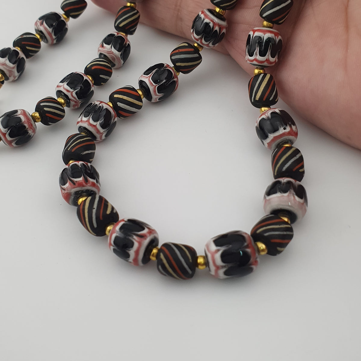 Vintage Venetian Style Strip & Trade Glass Bead Necklace