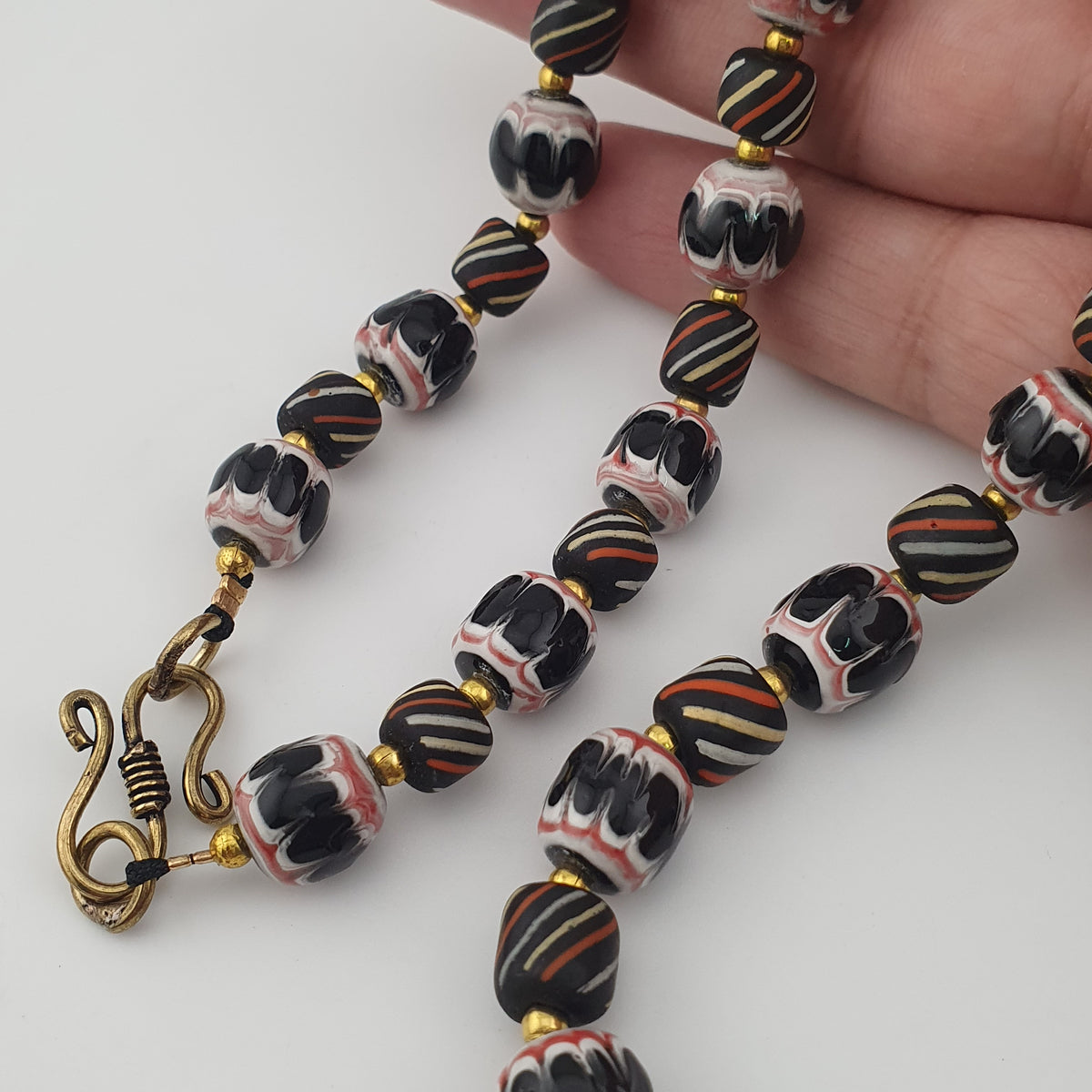 Vintage Venetian Style Strip & Trade Glass Bead Necklace