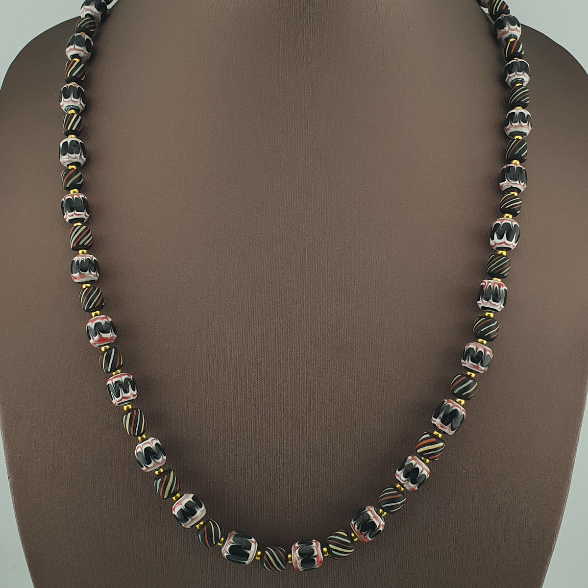 Vintage Venetian Style Strip & Trade Glass Bead Necklace