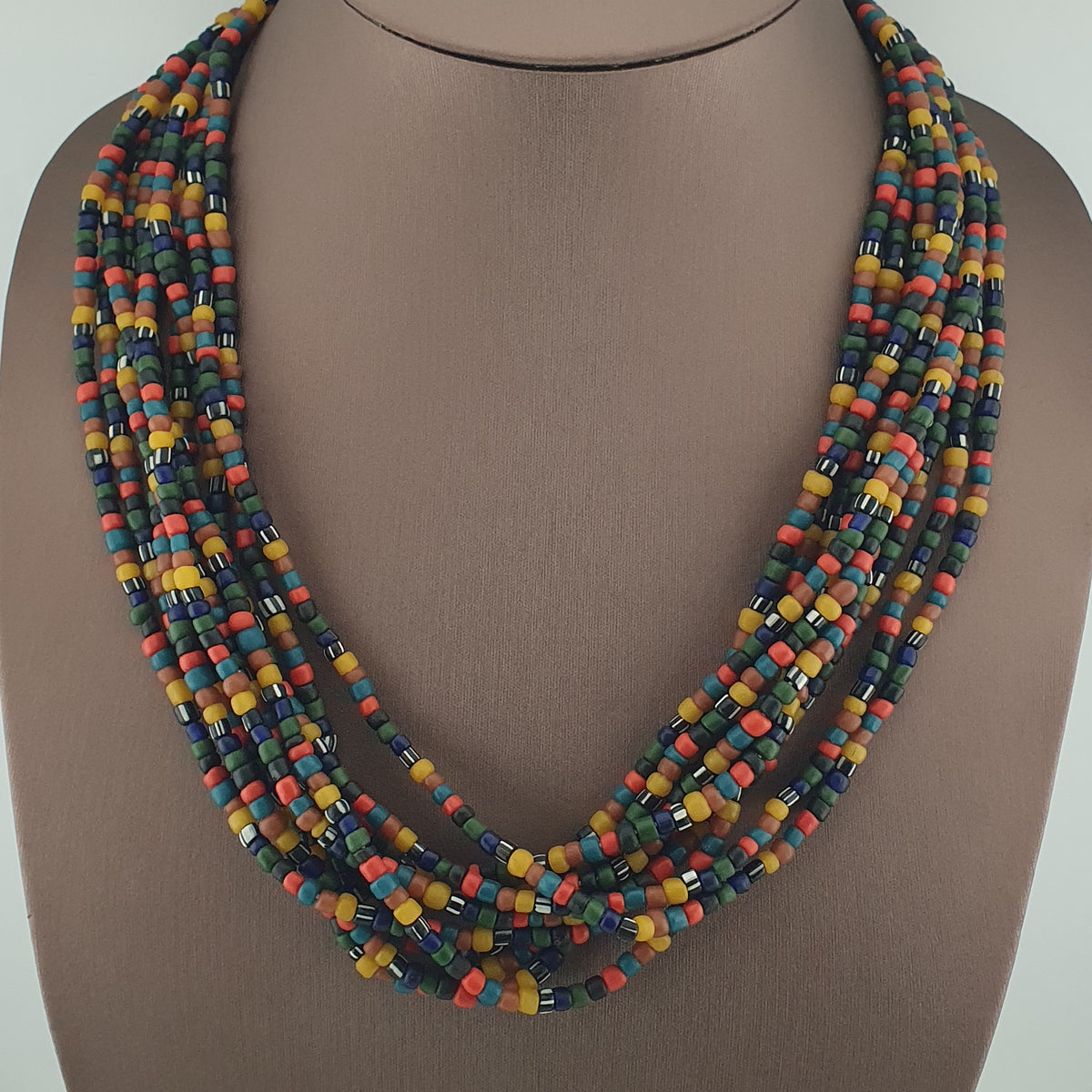Antique African Style Multicolor 4–5 mm Glass Beads Necklace Strand